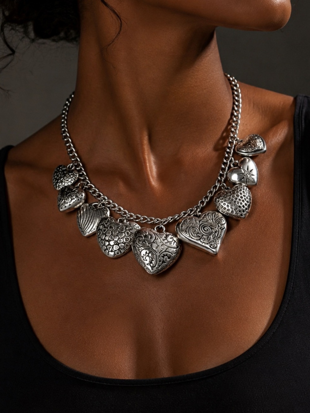 New! Silver Puffy Heart Pendant Necklace (1047) NWOT
